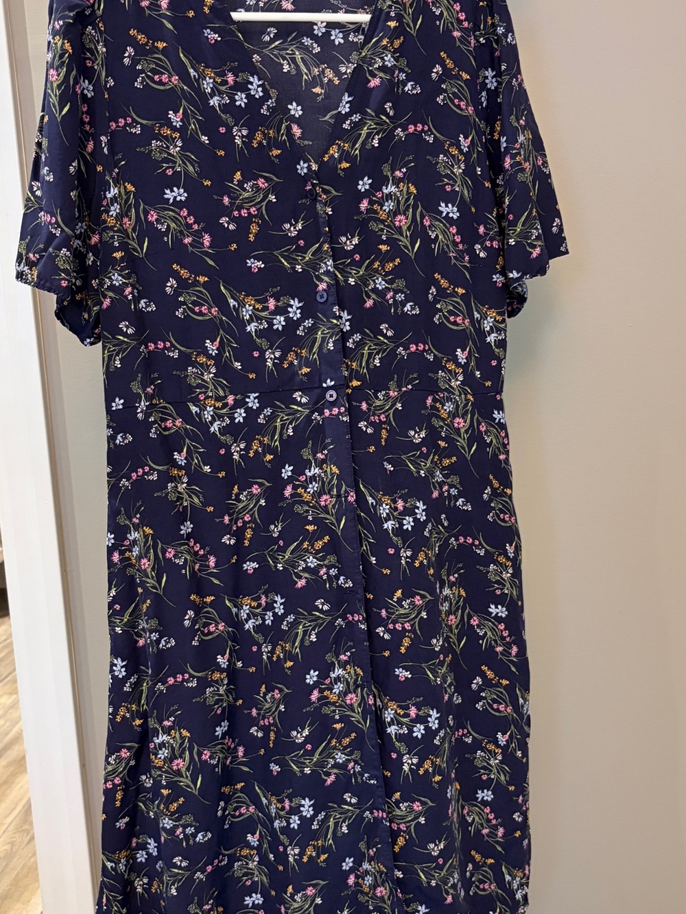 Uniqlo Navy Floral Button-Front Midi Dress